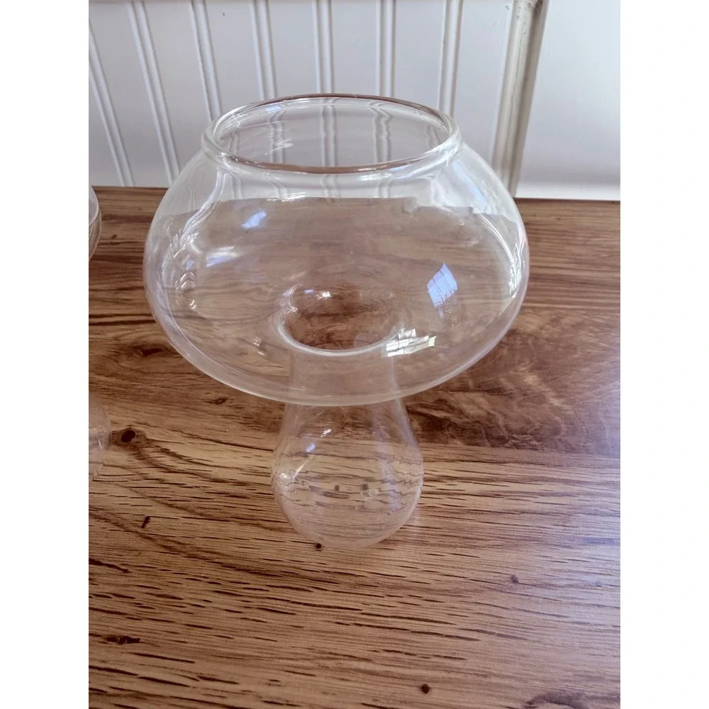 Mushroom Glass Cocktail Glasses or Vases Set of 2 Clear Whimsical 4.75